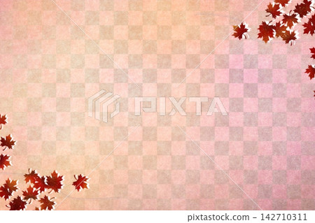 Checkered pattern and maple leaf decorative background Checkered pattern and maple leaf decorative background 142710311