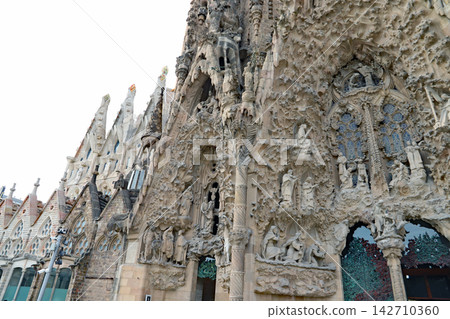 The 2020 exterior view of the Nativity Facade of the Sagrada Familia, a UNESCO World Heritage Site in Barcelona, Spain. The 2020 exterior view of the Nativity Facade of the Sagrada Familia, a UNESCO World Heritage Site in Barcelona, Spain. 142710360
