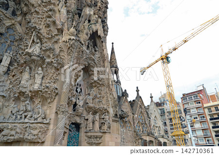 The 2020 exterior view of the Nativity Facade of the Sagrada Familia, a UNESCO World Heritage Site in Barcelona, Spain. The 2020 exterior view of the Nativity Facade of the Sagrada Familia, a UNESCO World Heritage Site in Barcelona, Spain. 142710361