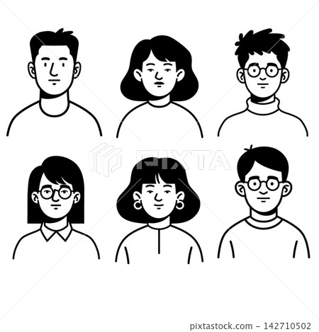 Avatar set outline portrait icon artwork showing calm emotion Avatar set outline portrait icon artwork showing calm emotion 142710502