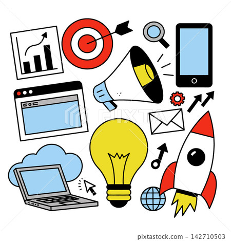Business marketing doodle artwork with cheerful growth concept Business marketing doodle artwork with cheerful growth concept 142710503