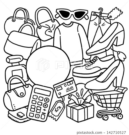 Fashion shopping doodle collection with cheerful style elements Fashion shopping doodle collection with cheerful style elements 142710527