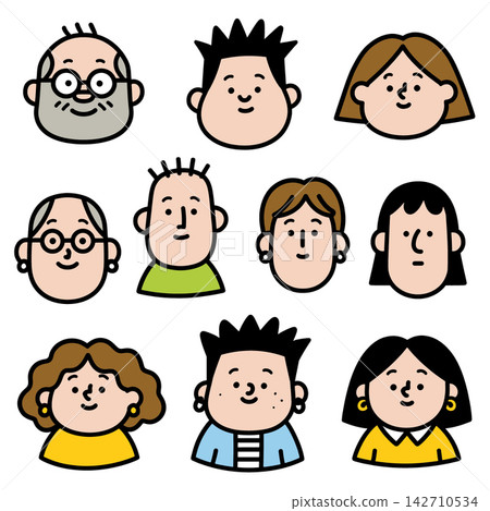 Happy cartoon avatar set with diverse happy face profile illustration icon Happy cartoon avatar set with diverse happy face profile illustration icon 142710534