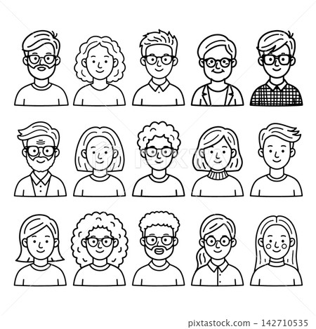 Happy diverse avatar portrait line icon character set illustration Happy diverse avatar portrait line icon character set illustration 142710535
