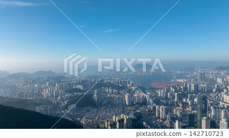 Aerial View of Gwangan Bridge, Marine City Skyline, and Dongbaekseom Island in Busan, South Korea Aerial View of Gwangan Bridge, Marine City Skyline, and Dongbaekseom Island in Busan, South Korea 142710723