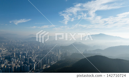 Aerial View of Gwangan Bridge, Marine City Skyline, and Dongbaekseom Island in Busan, South Korea Aerial View of Gwangan Bridge, Marine City Skyline, and Dongbaekseom Island in Busan, South Korea 142710724