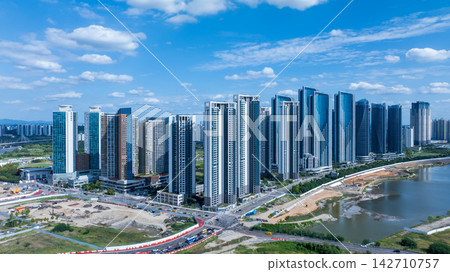 Aerial view of Songdo International City skyline and Incheon Bridge in South Korea Aerial view of Songdo International City skyline and Incheon Bridge in South Korea 142710757