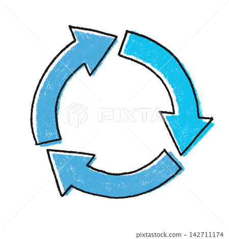 Misprinted loop arrow icon; recycling; cycle; update image; crayon 142711174