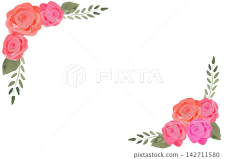 A frame material featuring a watercolor illustration of pink roses. 142711580