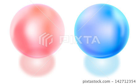 Red and blue glowing marbles against a white background 142712354