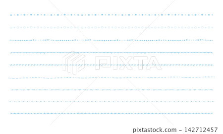 A set of hand-drawn decorative lines, lace patterns, and geometric borders/rules on a white background in light blue and blue. A set of hand-drawn decorative lines, lace patterns, and geometric borders/rules on a white background in light blue and blue. 142712457