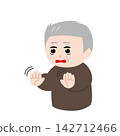 An illustration of an elderly man with his eyes wide open in shock and panic. 142712466