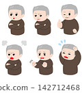 A set of illustrations featuring six different poses and expressions of an elderly man. 142712468