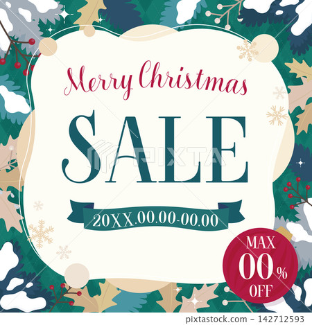 Green Christmas Sale Template 2_Square with Coniferous Leaf Frame 142712593