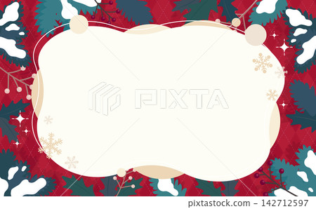 聖誕節背景 2（橫向），帶有針葉樹葉、雪花邊框和紅色菱形圖案。 142712597