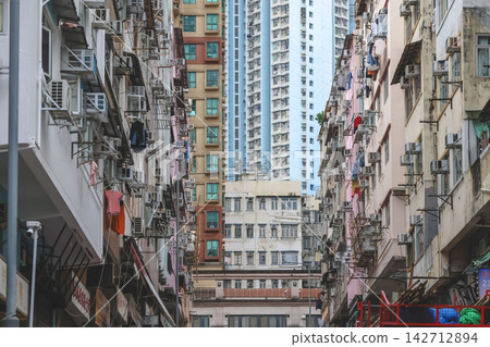 Hong Kong Aug 29 2026 Old residential tenement buildings at Fung Tak Hong Kong Aug 29 2026 Old residential tenement buildings at Fung Tak 142712894