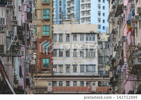 Hong Kong Aug 29 2026 Old residential tenement buildings at Fung Tak Hong Kong Aug 29 2026 Old residential tenement buildings at Fung Tak 142712895