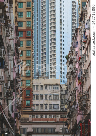 Hong Kong Aug 29 2026 Old residential tenement buildings at Fung Tak Hong Kong Aug 29 2026 Old residential tenement buildings at Fung Tak 142712896