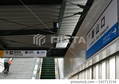 Station name sign and platform guide for Shin-Yamaguchi Station Station name sign and platform guide for Shin-Yamaguchi Station 142713139