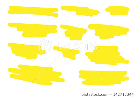 Collection yellow marker strokes. Stroke marker pen, brush. Strokes are varied in length and shape. Image can be used in digital art, graphic design to mimic hand-drawn element, grunge background. Collection yellow marker strokes. Stroke marker pen, brush. Strokes are varied in length and shape. Image can be used in digital art, graphic design to mimic hand-drawn element, grunge background. 142713344