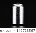 Silver Aluminum Can with Water Droplets on Black Background 142713567