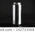 Silver Aluminum Can with Water Droplets on Black Background 142713568