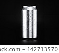 Silver Aluminum Can with Water Droplets on Black Background 142713570