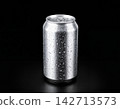 Silver Aluminum Can with Water Droplets on Black Background 142713573