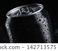 Black Aluminum Can with Water Droplets on Dark Background 142713575