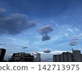 Natural phenomenon: Lenticular clouds appearing in the city sky, against a beautiful blue sky. 142713975