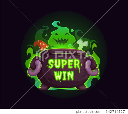 Halloween casino super win icon for gambling game with cartoon witch magic potion cauldron. Halloween casino game jackpot interface element with spooky ghost and amanita mushroom in mafic potion pot Halloween casino super win icon for gambling game with cartoon witch magic potion cauldron. Halloween casino game jackpot interface element with spooky ghost and amanita mushroom in mafic potion pot 142714127