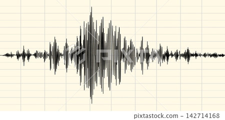 Earthquake seismograph wave or waveform trace across grid paper showing strong earthquake signal and rapid amplitude conveying seismic activity, danger and scientific data for analysis and measurement Earthquake seismograph wave or waveform trace across grid paper showing strong earthquake signal and rapid amplitude conveying seismic activity, danger and scientific data for analysis and measurement 142714168