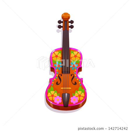 Violin for Mexican Day of the Dead and Dia de Los Muertos holiday mariachi music instrument icon. Violin with marigold flowers ornament for Mexican traditional mariachi music on Day of the Dead symbol Violin for Mexican Day of the Dead and Dia de Los Muertos holiday mariachi music instrument icon. Violin with marigold flowers ornament for Mexican traditional mariachi music on Day of the Dead symbol 142714242