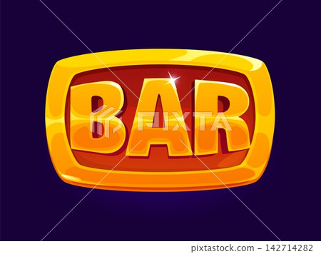 Golden bar icon for casino poker gamble game UI interface and gold bonus. Cartoon golden bar sign for cartoon casino video game trophy or user reward in slot machine lucky spin symbol Golden bar icon for casino poker gamble game UI interface and gold bonus. Cartoon golden bar sign for cartoon casino video game trophy or user reward in slot machine lucky spin symbol 142714282