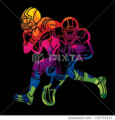 American Football Sport Players Mix Action Cartoon Graphic Vector American Football Sport Players Mix Action Cartoon Graphic Vector 142714313