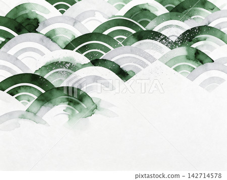 以白色和紙為底,綠色為背景,飾以傳統的青海波圖案和簡約的幾何線條。 以白色和紙為底,綠色為背景,飾以傳統的青海波圖案和簡約的幾何線條。 142714578