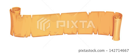 Old vintage papyrus paper long manuscript band. Antique parchment rolled ribbon, medieval papyrus manuscript isolated vector banner. Ancient long horizontal scroll with worn edges or old paper band Old vintage papyrus paper long manuscript band. Antique parchment rolled ribbon, medieval papyrus manuscript isolated vector banner. Ancient long horizontal scroll with worn edges or old paper band 142714667