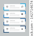 Infographic data template with 4 blue steps banner for presentation option process. 142714674