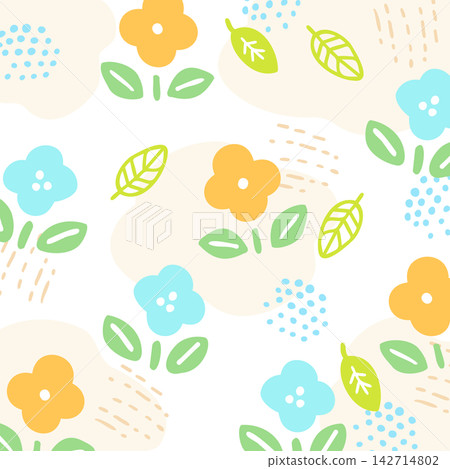 Square background with blue and orange flowers Square background with blue and orange flowers 142714802