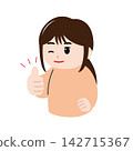 An illustration of a young woman giving a thumbs-up gesture. 142715367