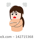 An illustration of a young woman angrily asserting her opinion. 142715368