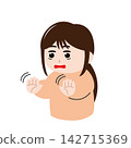 An illustration of a young woman with her eyes wide open in shock and panic. 142715369