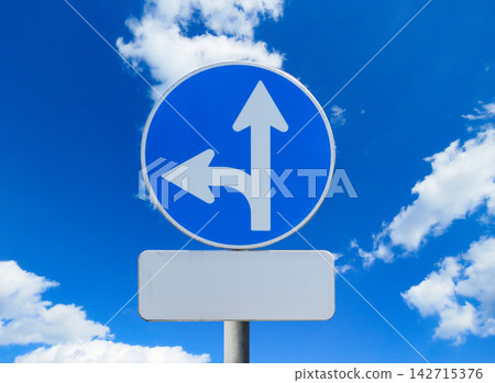 Road sign prohibiting movement outside the designated direction Road sign prohibiting movement outside the designated direction 142715376