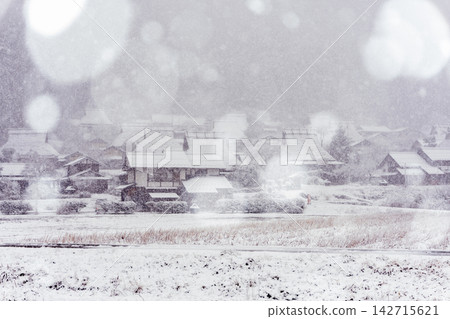 京都府南丹市美山町,白雪皚皚的茅草屋村莊,宛如民間傳說中的場景。 京都府南丹市美山町,白雪皚皚的茅草屋村莊,宛如民間傳說中的場景。 142715621