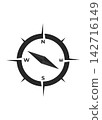 Minimalist Compass Rose Icon with Cardinal Directions and Needle 142716149