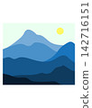 Minimalist Blue Mountain Landscape with Sun 142716151