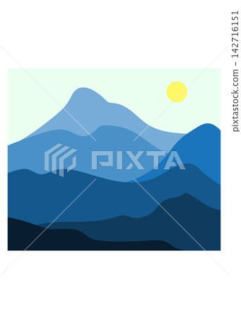 Minimalist Blue Mountain Landscape with Sun 142716151