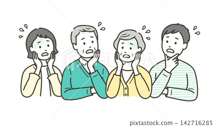 An illustration of the upper bodies of an elderly couple and a young couple looking surprised and confused. An illustration of the upper bodies of an elderly couple and a young couple looking surprised and confused. 142716285