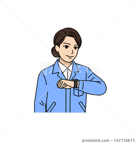 一幅插圖，描繪了一位身著職業裝的女老闆正在看手錶查看時間和日程安排。 142716673