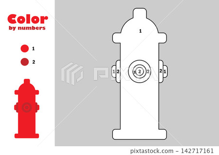 Hydrant in cartoon style, color by number, education paper game for the development of children, coloring page, kids preschool activity, printable worksheet, vector illustration Hydrant in cartoon style, color by number, education paper game for the development of children, coloring page, kids preschool activity, printable worksheet, vector illustration 142717161